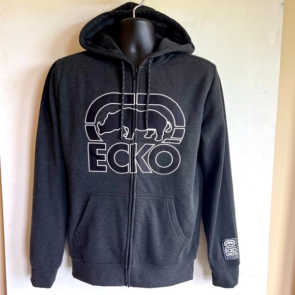 Ecko full zip Hoodie jacket men’s Small dark Gray with front logo, front pockets - Picture 1 of 9